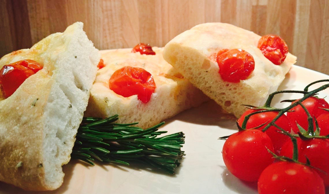 Focaccia with cherry tomatoes and rosemary 