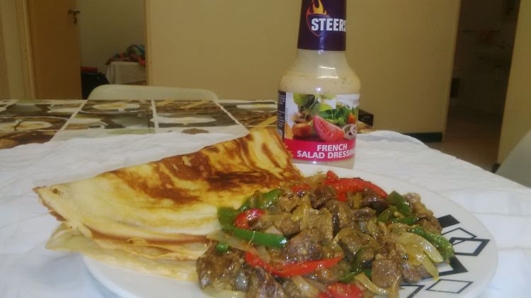 Pancakes with beef stirfry