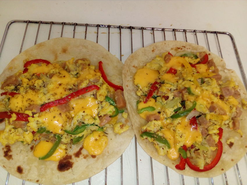 Tacos with vegies and scrambled egg filling