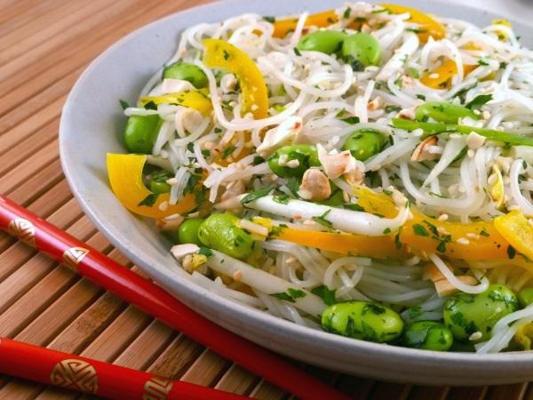 Lime Spiked Rice Noodles with Edamame