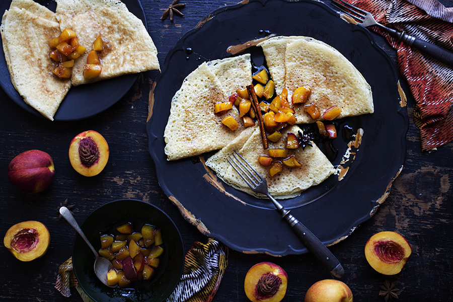 Crepes with Spiced Caramelized Nectarines