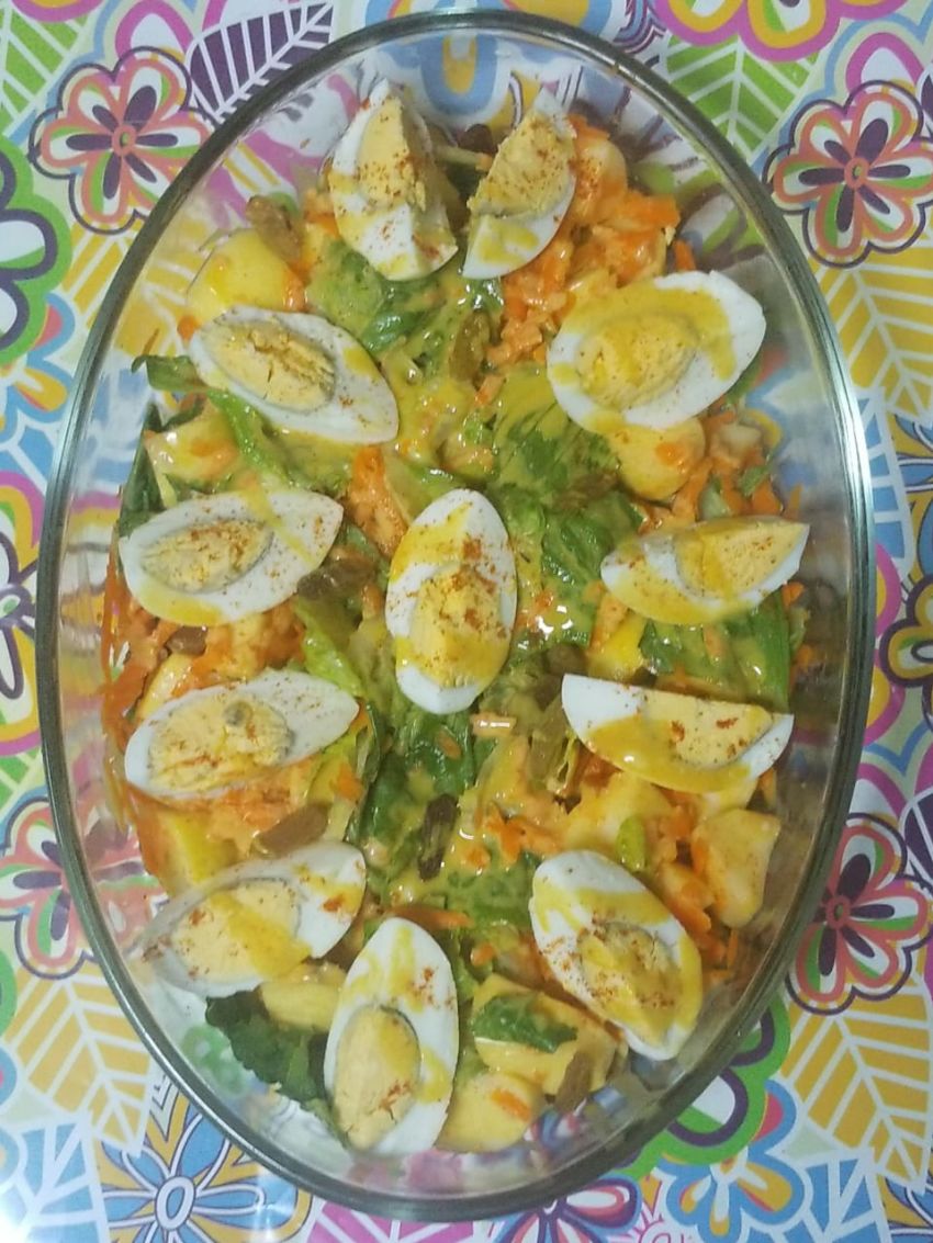 Egg and apple salad with honey mustard dressing 