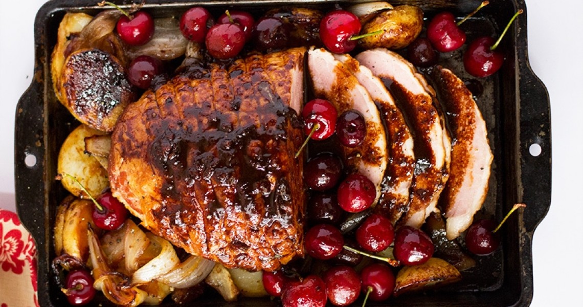 Roast Gammon with Cherry and Red Wine sauce