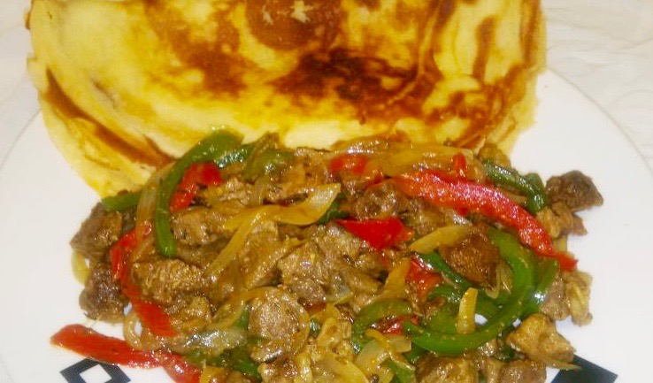 Pancakes with beef stirfry