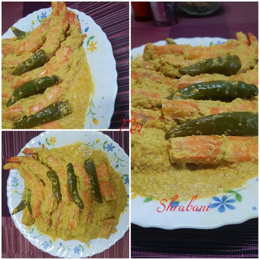 Bhapa chingri..steamed prawns in mustard sauce