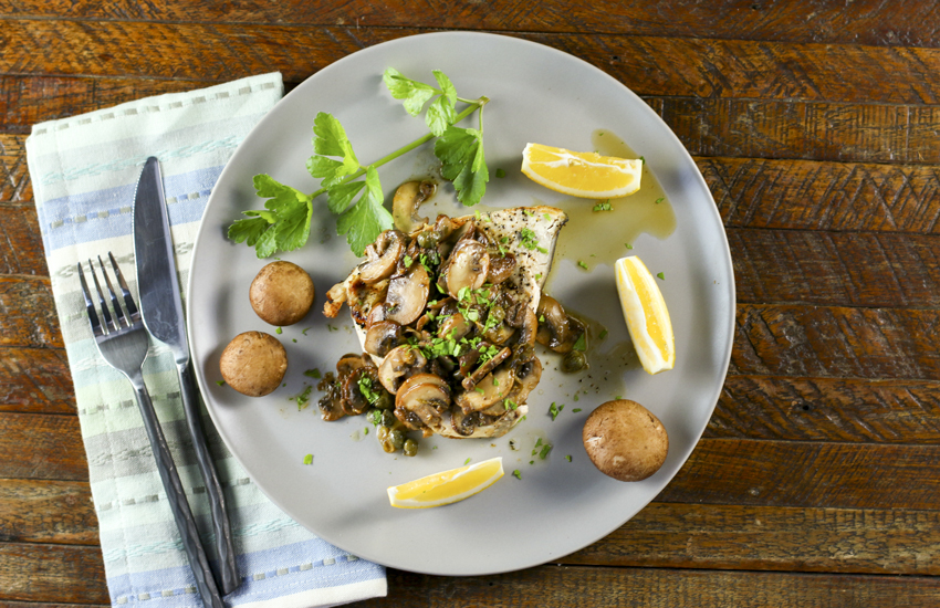 Swordfish, Mushrooms, Lemon & Capers