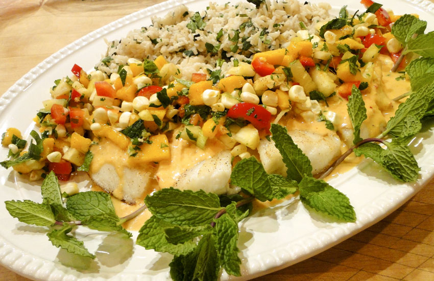 Chilean Sea Bass with Tropical Fruit Salsa