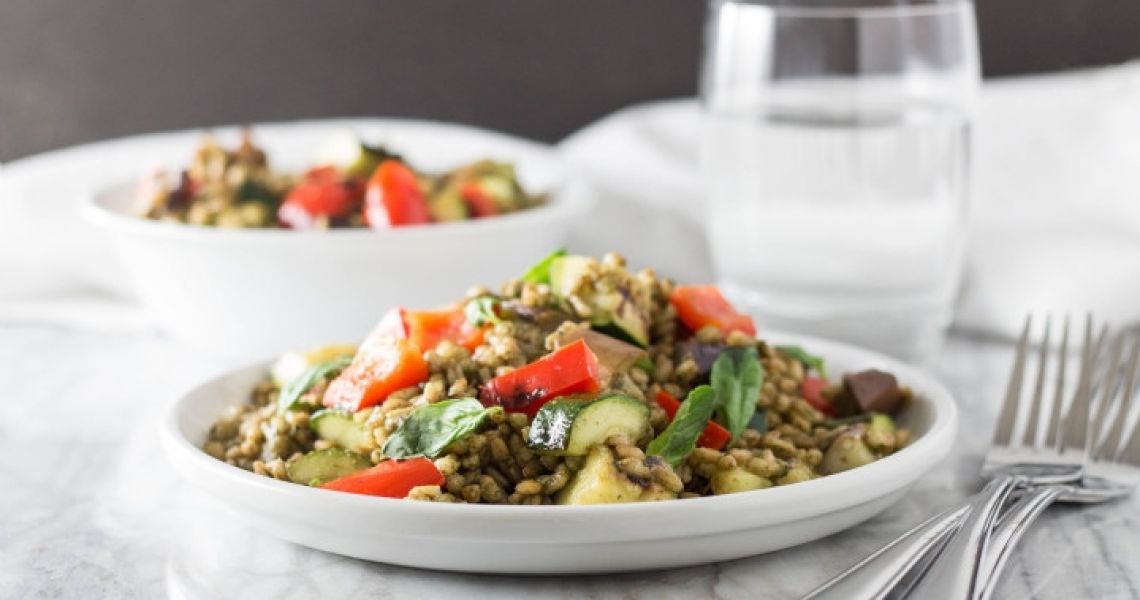 Grilled Vegetable Farro with Basil-Mint Pesto