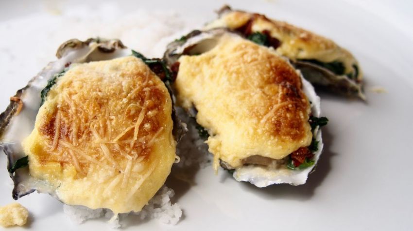 Grilled Oysters Rockefeller with Spinach