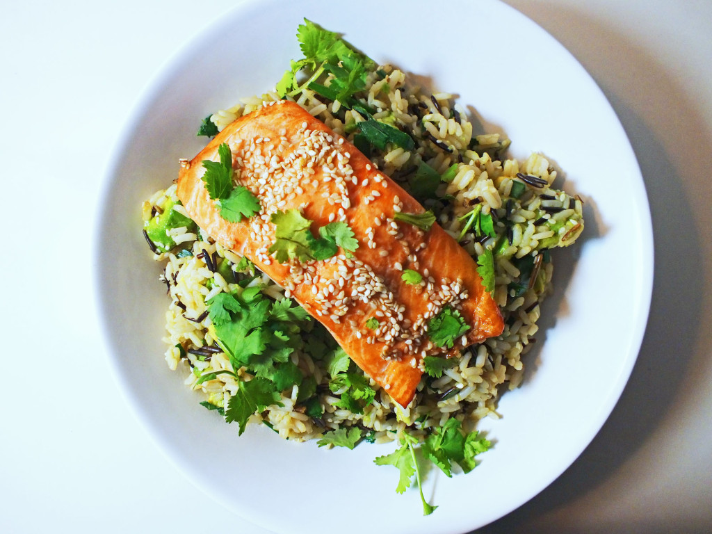 Ginger Salmon with Wasabi and Avocado Wild Rice