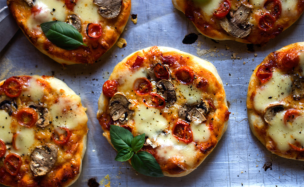 Mushroom and Tomato Mini Pizzas